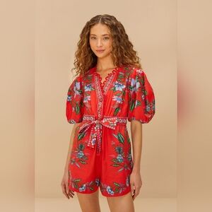 NWT FARM Rio Red Sweet Bloom Bouquet Organic Cotton Romper Medium